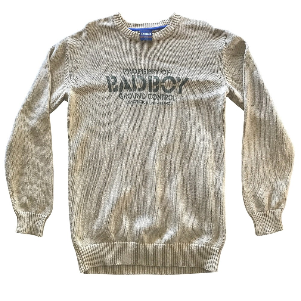 Y2K Vintage Badboy Ground Control Exploration Unit Tan Knit Sweater Mens Medium